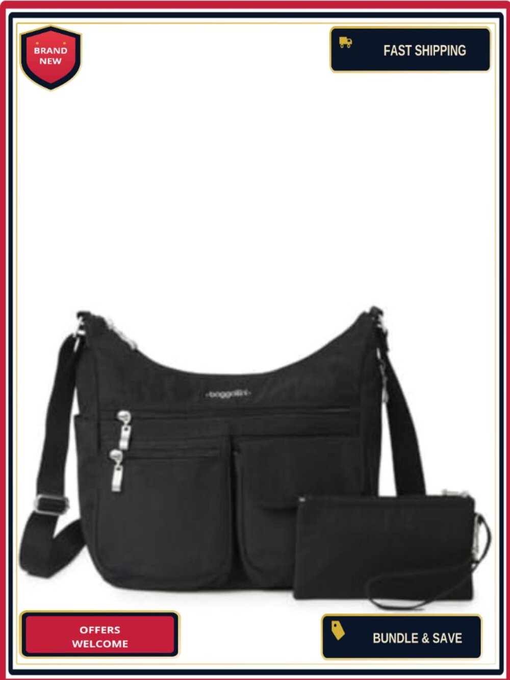 Large Crossbody Hobo Bag Lightweight Nylon Water Resistant RFID Wristlet